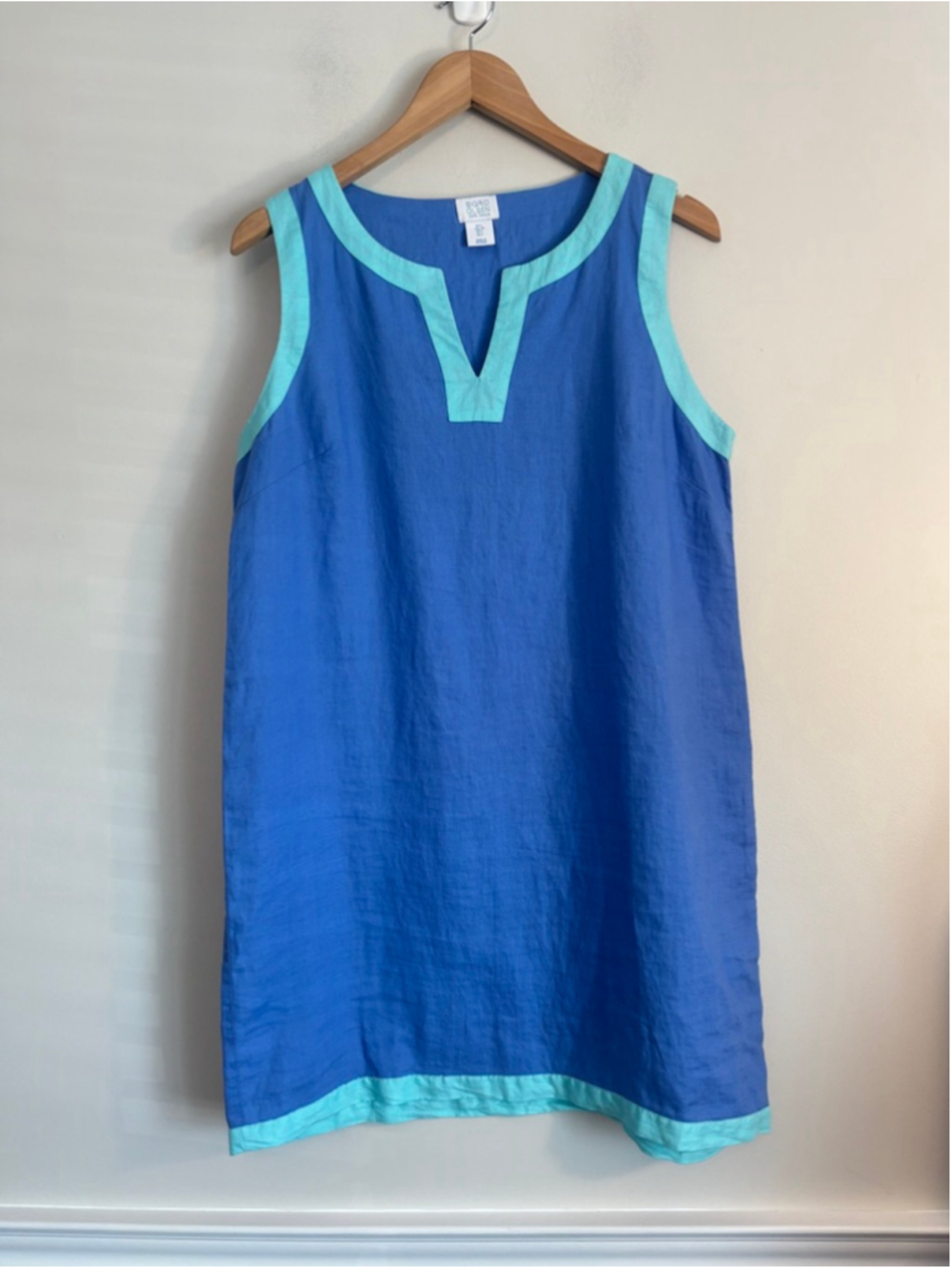 Sigrid Olsen Blue Aqua Linen Sleeveless Shift Dress Size Large Career Preppy